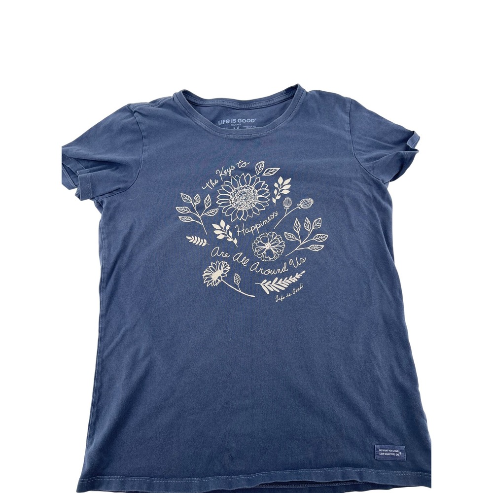 Life is Good Womens Crusher Tee Navy Blue Floral Graphic T-Shirt Size M